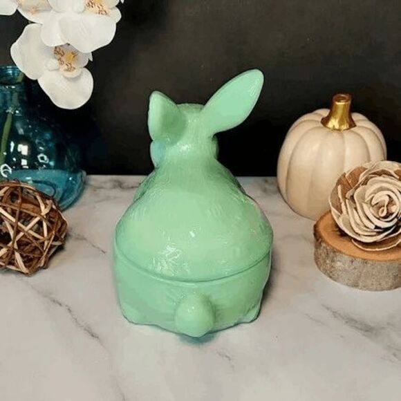 Jadeite Covered Glass Bunny - Adorable Easter Decor - Picture 5 of 6